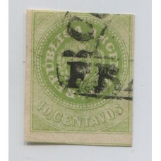 ARGENTINA 1862 GJ 08b ESCUDITO DE 10 Cts. LIBRE DE FALTAS NOTESE QUE EL EMPLEADO DE CORREOS TOMO EL MARGEN DEL SELLO DE ABAJO EN PARALELO AL SUPERIOR ESTAMPILLA CON VARIEDAD 8 ANGULOS CORTADOS !!! RARISIMA Y CON FIRMA DE GARANTIA DE KNEITSCHELL !!! U$ 110